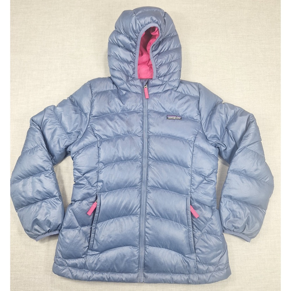 Patagonia Kids Blue Pink Down Sweater Hoody Puffer Jacket Size L 12